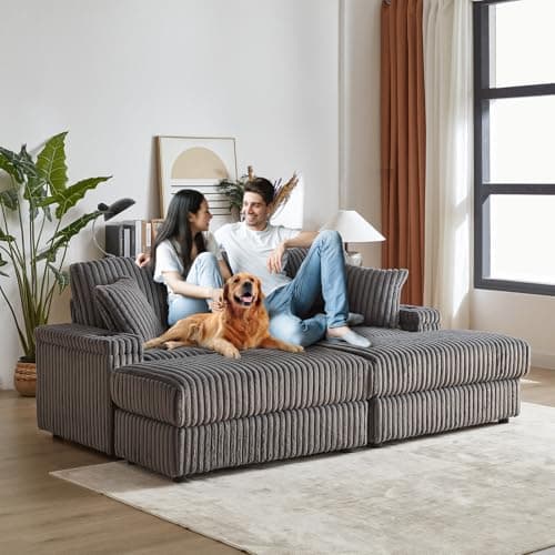 Grey 3 Seater Oversized Chaise Lounge with Storage & Cup Holders