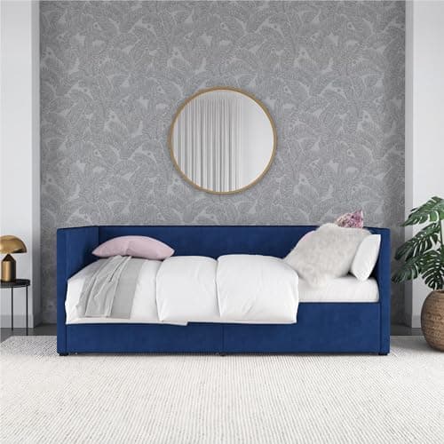 Novogratz Arliss Modern Glam Tuxedo Daybed with Storage, Twin, Blue Velvet