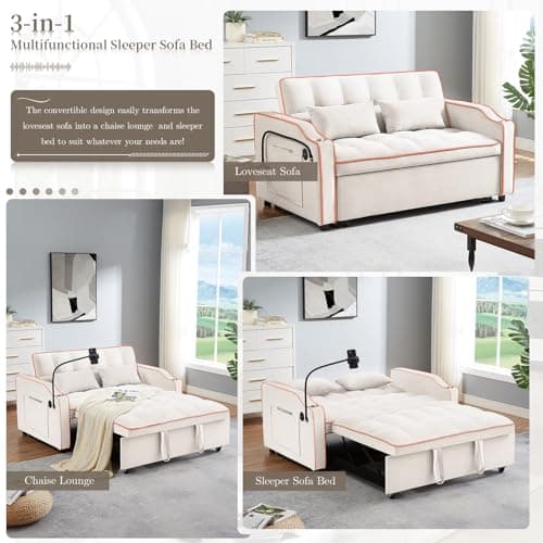 Convertible Sleeper Sofa Bed with USB&Type C Port for Small Spaces