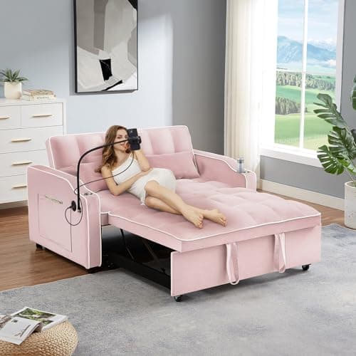Convertible Sleeper Sofa Bed with USB Port - Blue color