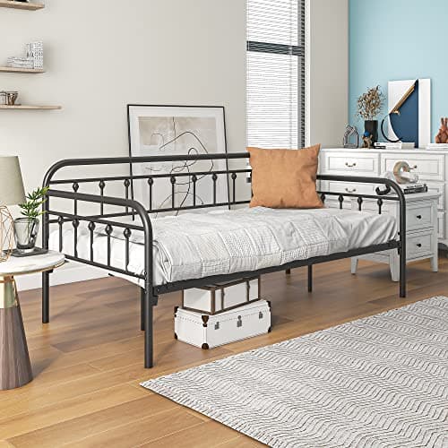 JURMERRY Black Metal Daybed Frame with Steel Slats Twin Size Furniture