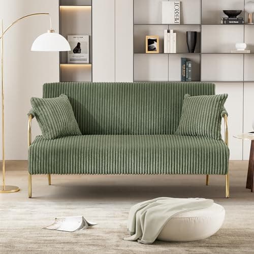 O YY Sir Dark Green Corduroy 59" 2 Seater Loveseat Couch with Pillows