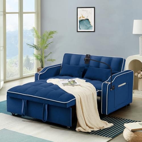 Modern Black Velvet 3-in-1 Sleeper Sofa Bed with USB Ports & Adjustable Backrest