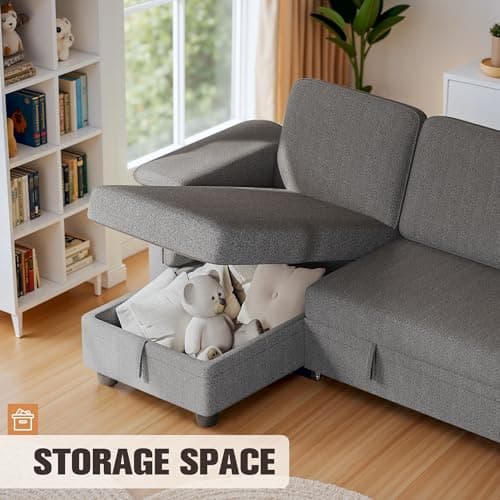 Homall Dark Grey Linen L-Shaped Sleeper Sofa with Storage
