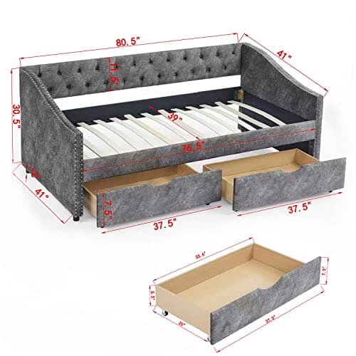 Modern Velvet Upholstered Daybed with Drawers
