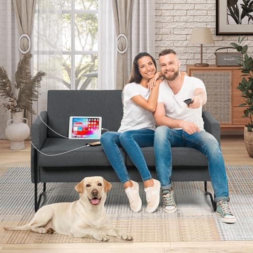 51 Small Sofa Couch with USB Ports, Modern Grey Loveseat for Small Spaces