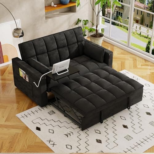 3-in-1 Velvet Convertible Sofa Bed with Storage & USB Port, Gray
