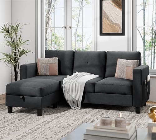 JAMFLY L-Shaped Sectional Sofas with Storage for Small Spaces, Light Brown