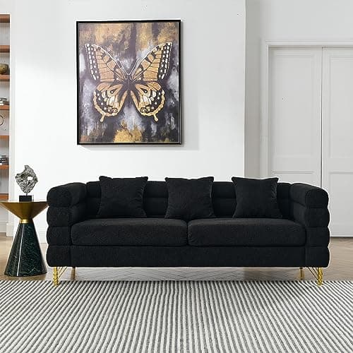 Modern Oversize 2-Piece Sofa Set in Black Bouclé Cloud Fabric