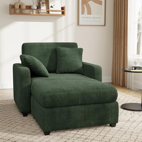 Apicizon Green Indoor 42" Sleeper Chaise Lounge Chair with Pillows and Armrests