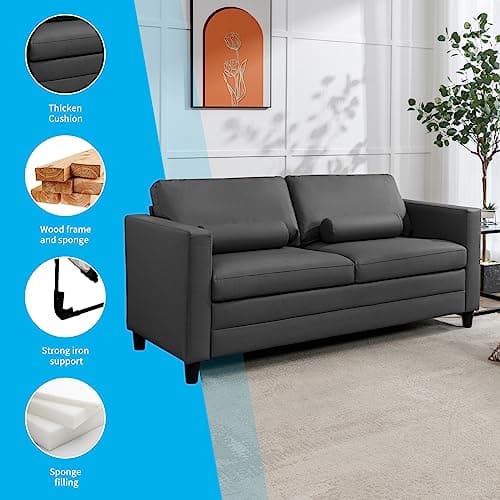 Mjkone Full Size Faux Leather Pull Out Sofa Bed, Grey