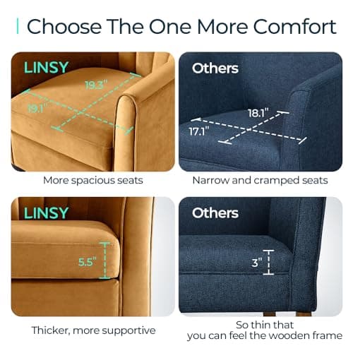LINSY Velvet Accent Chair with Ottoman, Modern Barrel Reading Chair, Yellow