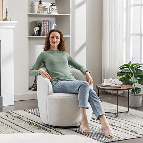 KIVENJAJA Teddy Sherpa Swivel Chair, Ivory, Modern Nursery Living Room Armchair