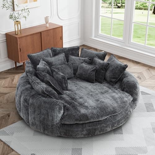 81.1" Oversized Fluffy Lazy Bean Bag Sofa with 14 Pillows, Orange Chenille Bed Cushion