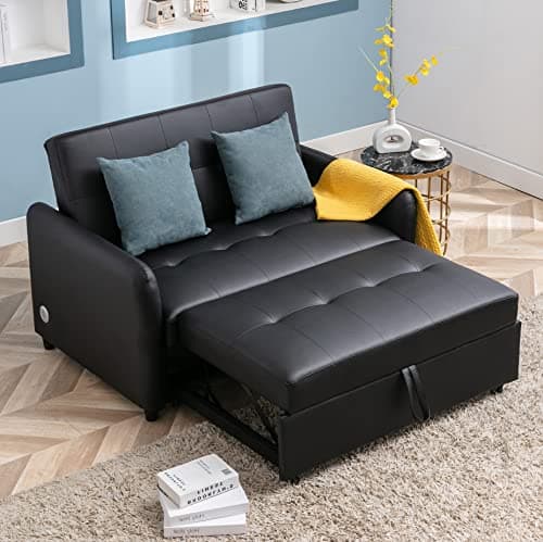 Merax Sleeper Couch with Pull Out Bed, Compact Brown Sofa for Living Room or Bedroom, Includes Mattress