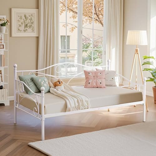 VECELO Metal Twin Daybed Frame with Headboard & Slats Support