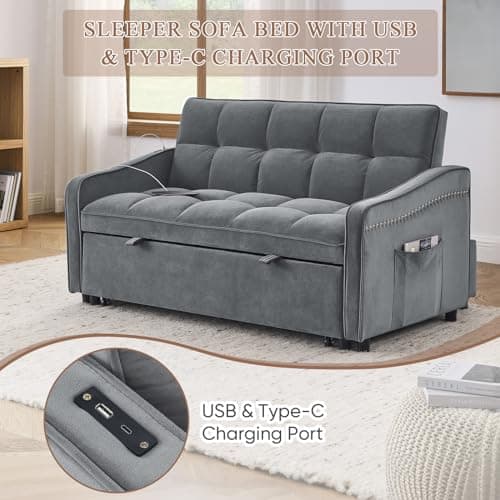 Convertible Sleeper Sofa Bed with USB&Type-C Charging Ports