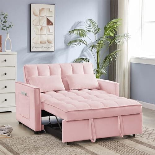 Modern Grey Velvet Sleeper Sofa with Pull Out Bed for Small Spaces