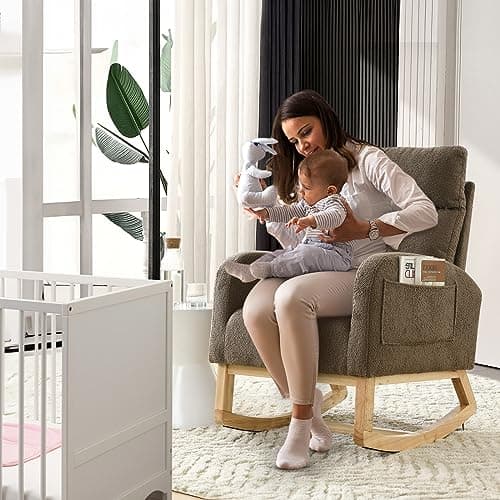 Teddy Fabric Upholstered Baby Glider Rocker Chair for Nursery Room