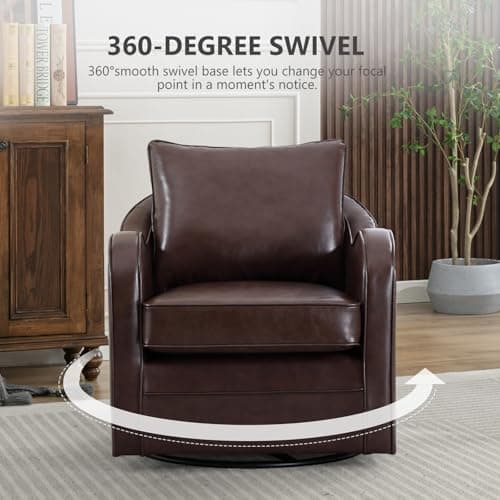 Simore Dark Brown Faux Leather Swivel Accent Chair