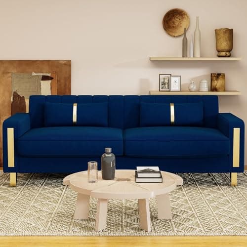 Modern 83.46" Curved Black Velvet Sofa with Gold Legs, 3-Seater for Living Room & Bedroom