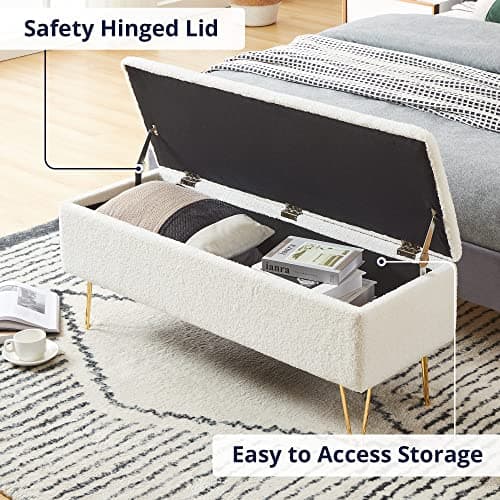Gold Finished Cozy Castle Storage Bench, 43.3" for Bedroom & Entryway