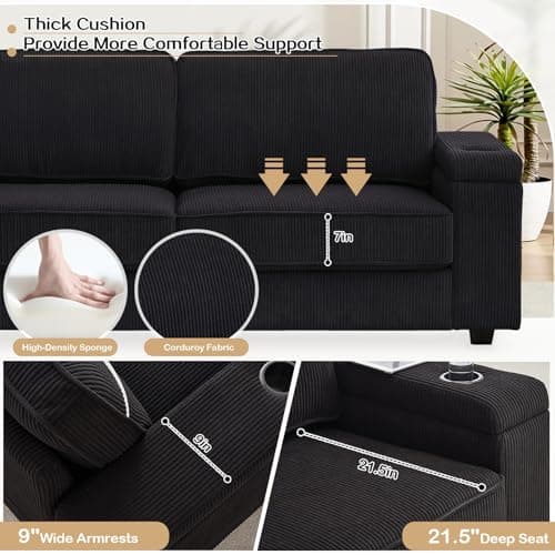 86.5 Comfy Sofa Couch with USB/Type-C Charging Port & Cup Holders