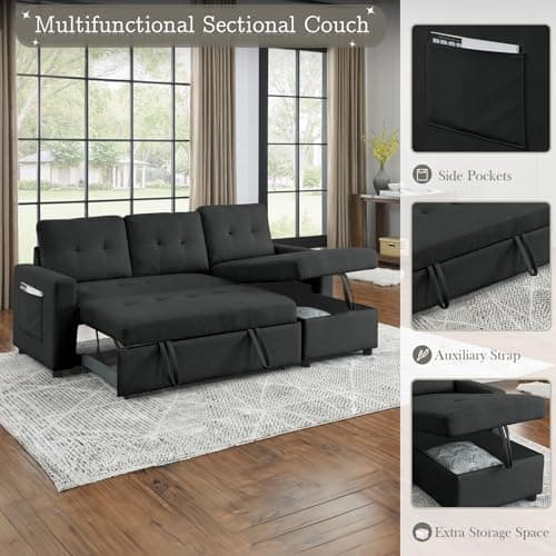 Modern Convertible 3-Seater Sleeper Sofa Bed with L-Shaped Design