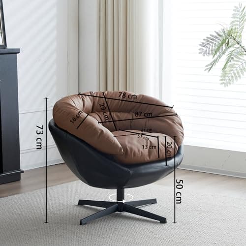 Black+Brown Swivel Accent Chair with Detachable Cushion