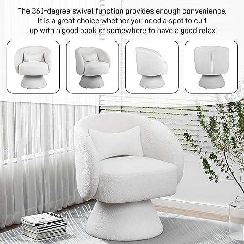 Upholstered Teddy White Swivel Chair, Modern Boucle Sherpa Accent (Living Room, Bedroom, Office)