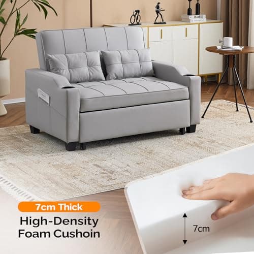 Vingli Light Grey Futon Sofa Bed with USB Ports Armrest