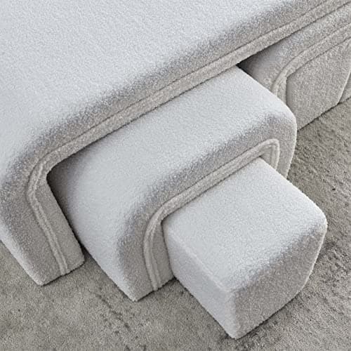 Upholstered Ottoman Bench Set with 2 Small Stools and Footrests