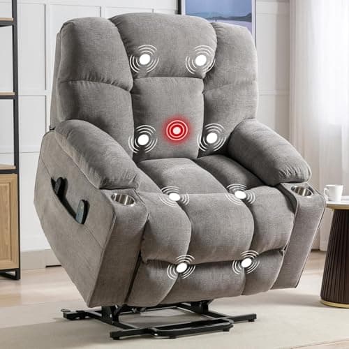 CANMOV Heavy Duty Electric Lift Recliner Chair with Massage, Heat, USB, Grey