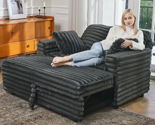 Belffin Black Upholstered Chaise Lounge Pull Out Sofa Bed with Pillows