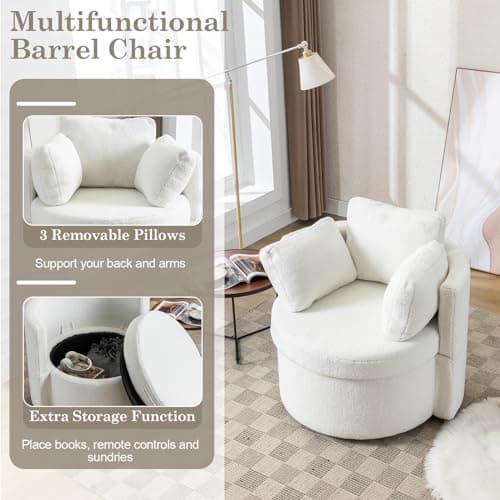 Swivel Barrel Chair with Storage Function for Nursery, Bedroom, Office, Lounge