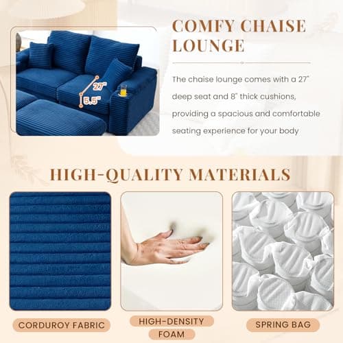 Oversized Chaise Lounge Chair with Storage Ottomans, Blue