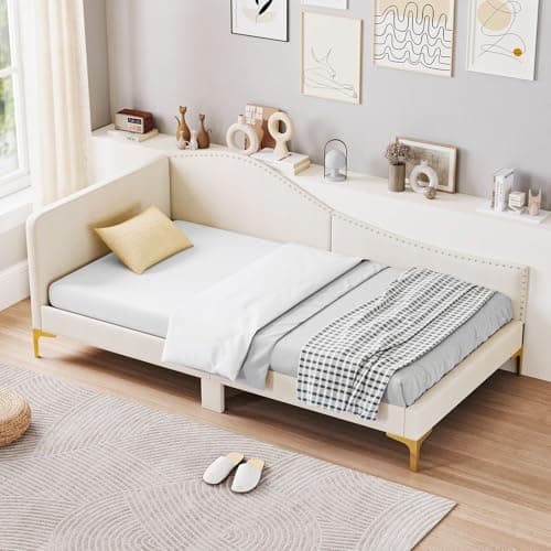 Giantex Beige Twin Size Rivet-Tufted Daybed & L-Shaped Sofa Bed