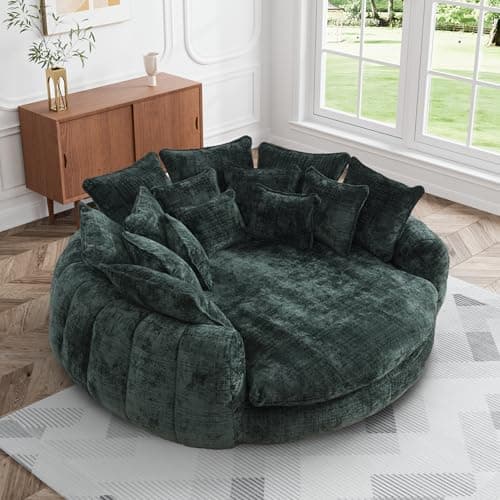 81.1" Oversized Fluffy Lazy Bean Bag Sofa with 14 Pillows, Orange Chenille Bed Cushion