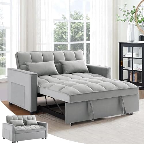 Antetek Modern Velvet 3-in-1 Sleeper Sofa Bed, Reclining Lounge Living Room Furniture, Black