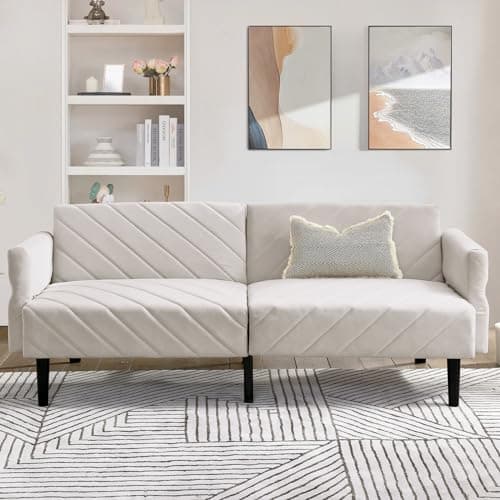 Oversized Velvet Futon Sofa Bed, 78 Convertible 3 Seat Sleeper - Black