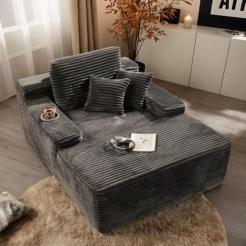 Oversized Cloud Couch, 67" Beige Upholstered Bed Sofa (Plush Corduroy)