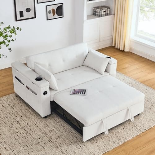 54 Convertible Sleeper Sofa Bed with USB Charging Ports&Cup Holders