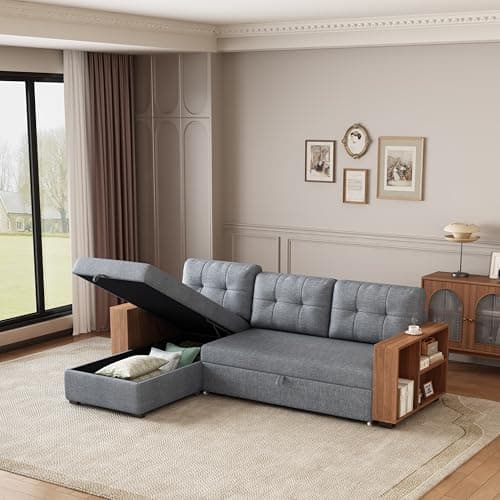 L-Shape Reversible Sleeper Sofa Bed with Storage & Removable Cushions