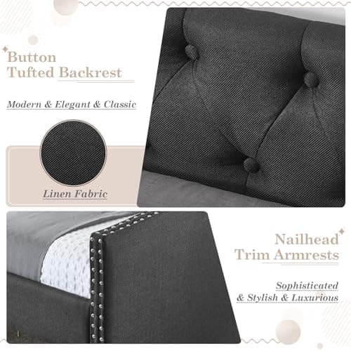 JEEOHEY Twin Daybed with Storage - Modern Upholstered Daybed Sofa with Nailhead Trim and 2 Drawers (Black)