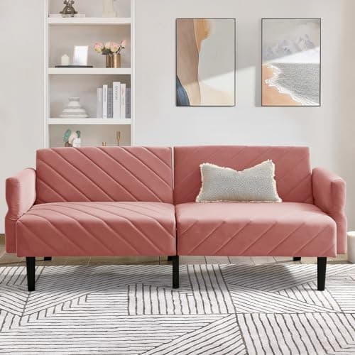 Oversized Velvet Futon Sofa Bed, 78 Convertible 3 Seat Sleeper - Black