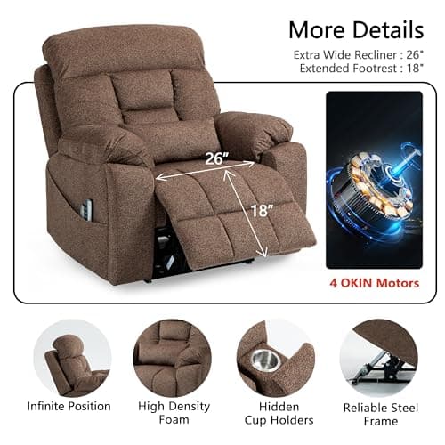 OKIN Motor Power Lift Recliner Chair with Heat Massage and Adjustable Support for Elderly Adults