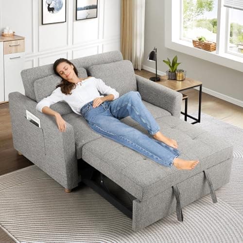 SEJOV 2-Seater Grey Linen 3-in-1 Sleeper Sofa Bed