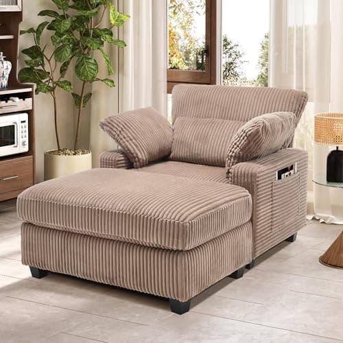 Oversized Beige Chaise Lounge with Ottoman, 57.52" D Sleener Sofa