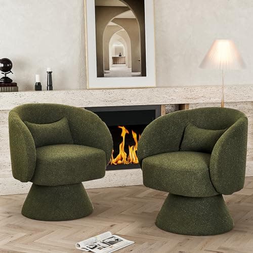 Set of 2 Swivel Barrel Chairs, Upholstered Cuddle Accent Sofa Chairs for Living Room
