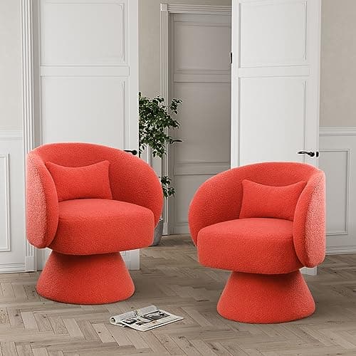 Upholstered Teddy White Swivel Chair, Modern Boucle Sherpa Accent (Living Room, Bedroom, Office)